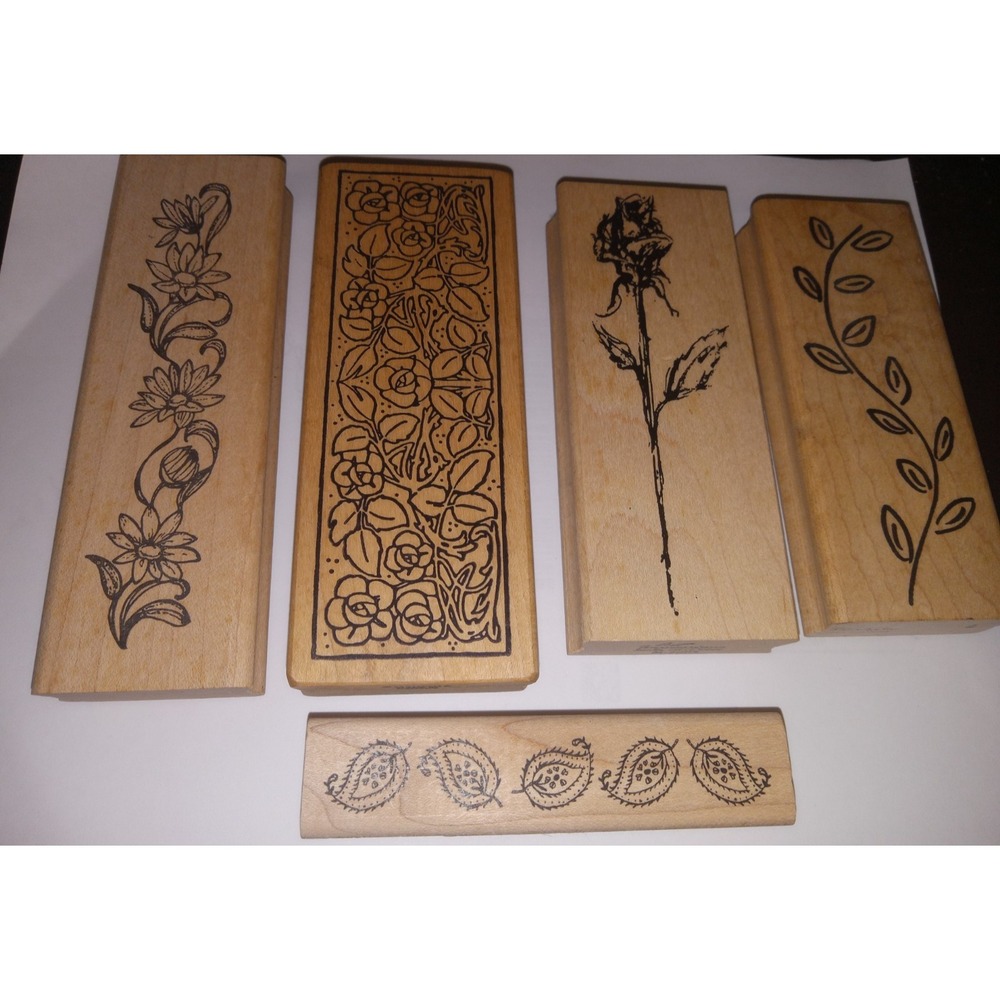 Lot of 5 Vtg Rubber Stamps Floral  Card Making Stamping Scrapbook Grandmacore
